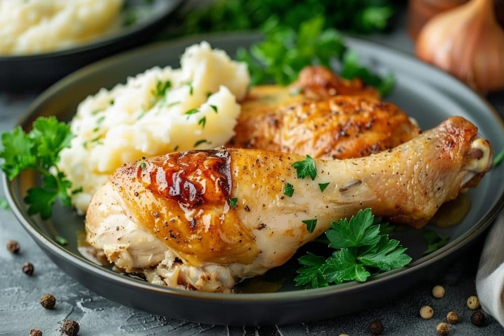 Des pattes de poulet grillées avec de la purée