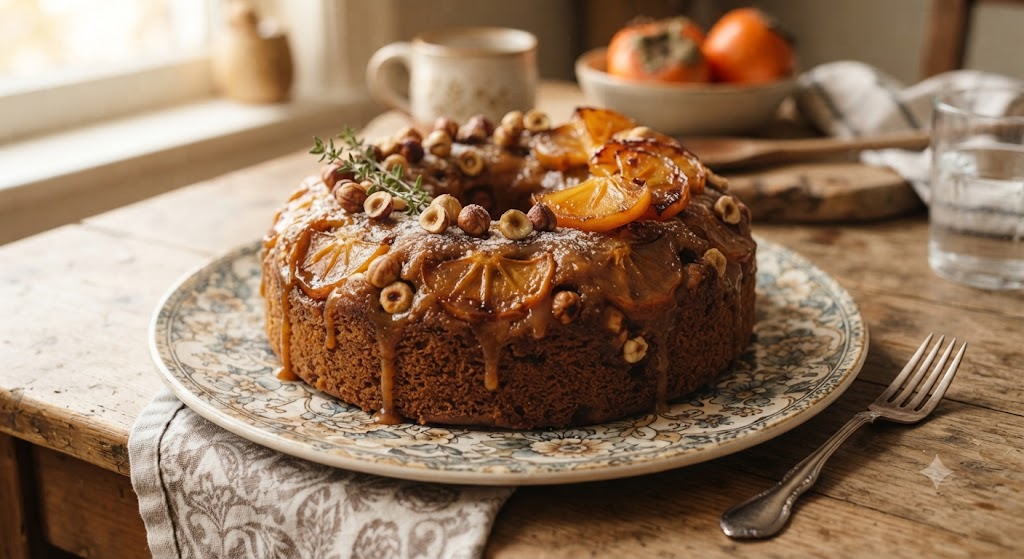 Gâteau aux kakis et noisettes