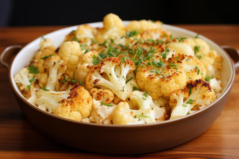 Macaroni et fromage avec chou fleur rôti