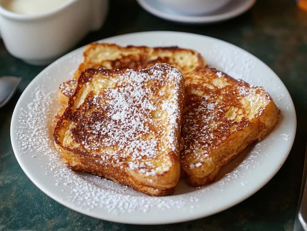 Pain perdu sur une assiette blanche