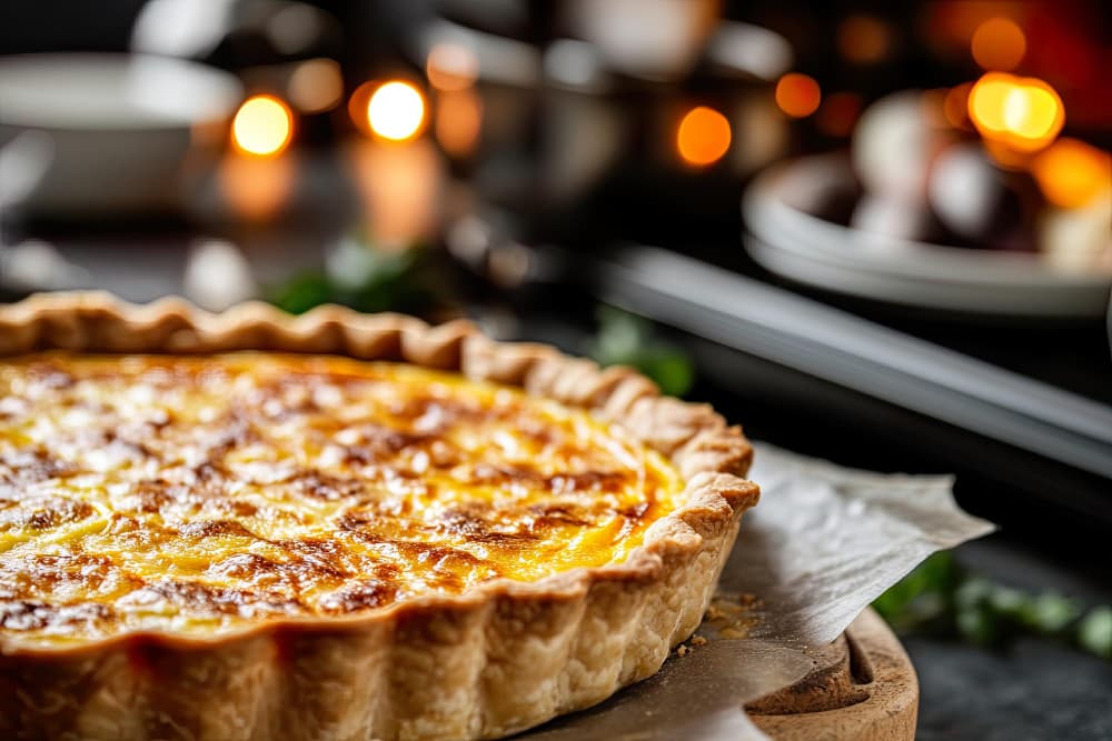 Une tarte savoureuse sur une planche de bois
