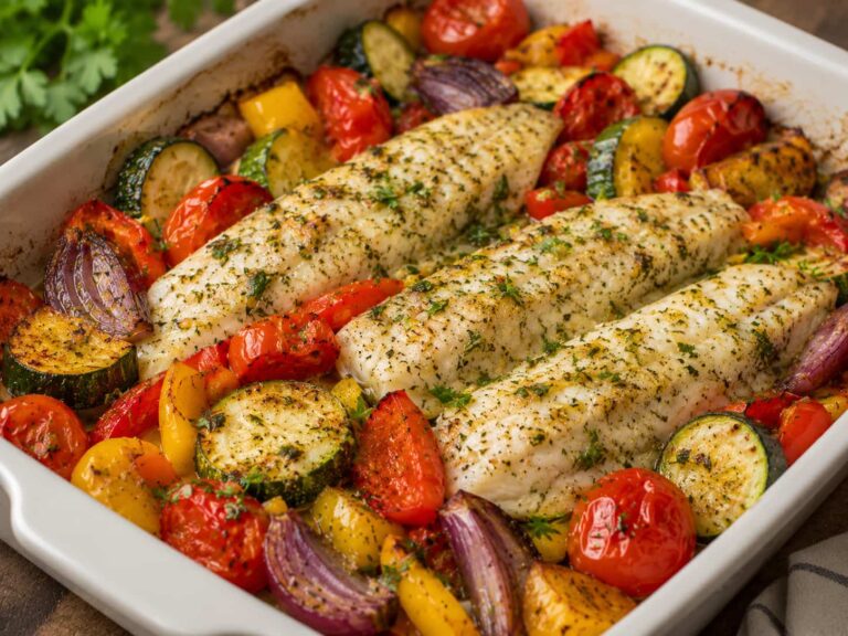 Filet de julienne au four avec légumes
