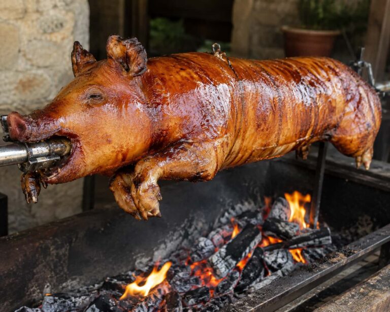 Cochon de lait à la broche